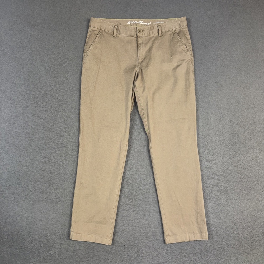 Eddie Bauer Pants Womens 10 Brown Boyfriend Straight Flat Front Cotton Blend